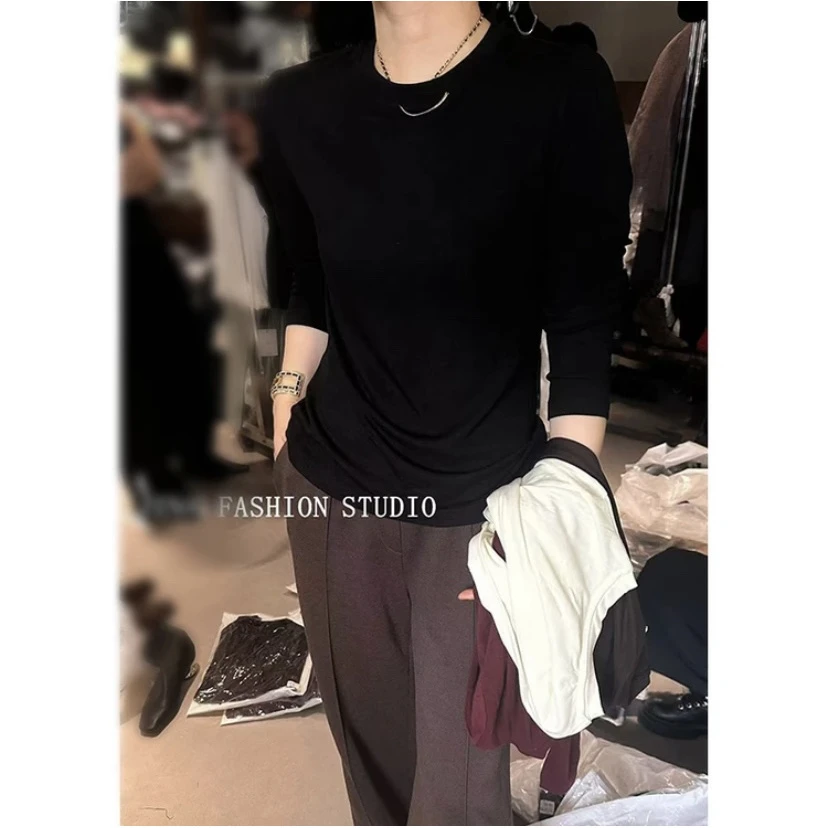 JING秋季新款简约圆领长袖T恤女装百搭宽松上衣