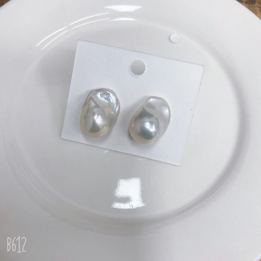 天然淡水珍珠A027#白色巴洛克耳钉半孔