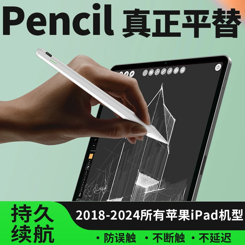 【防误触】苹果iPad专用电容笔【无需悬空】丝滑不断触倾斜笔划长续航