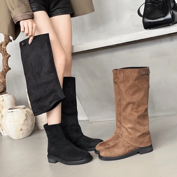 海卓～时尚设计感可拆卸两穿时装靴女2024新款外穿百搭长筒靴