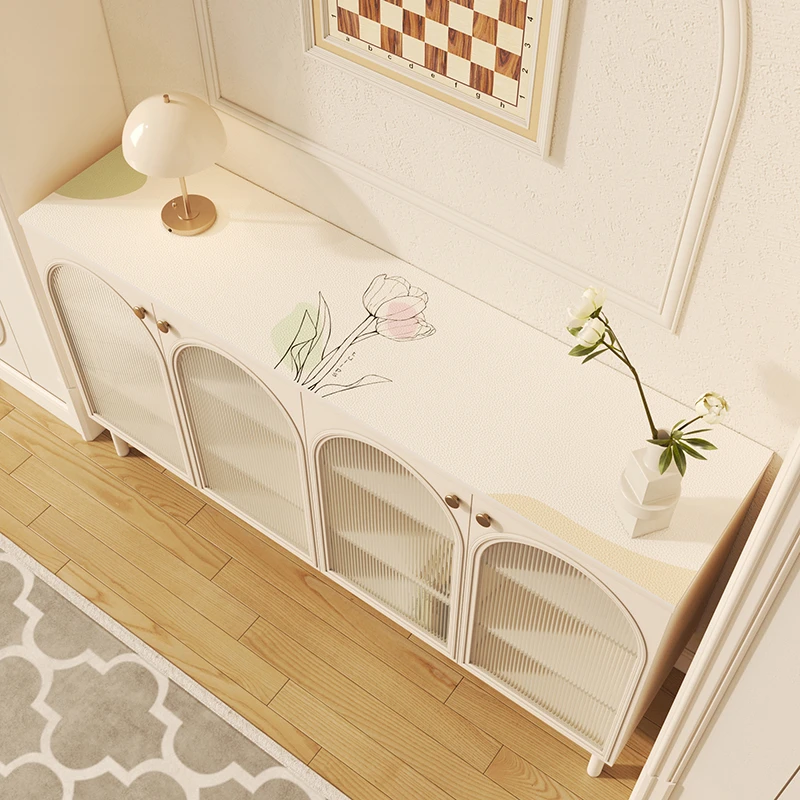 奶油风餐边柜垫防水防油防烫隔热pvc皮革电视柜桌布免洗茶几桌布