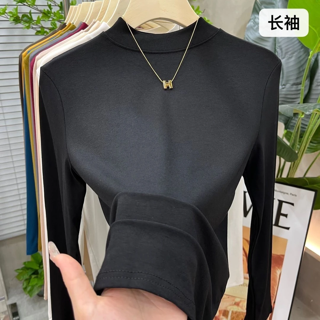 95棉肌底衣修身打底衫女士洋气显瘦半高领内搭上衣早秋长袖T恤