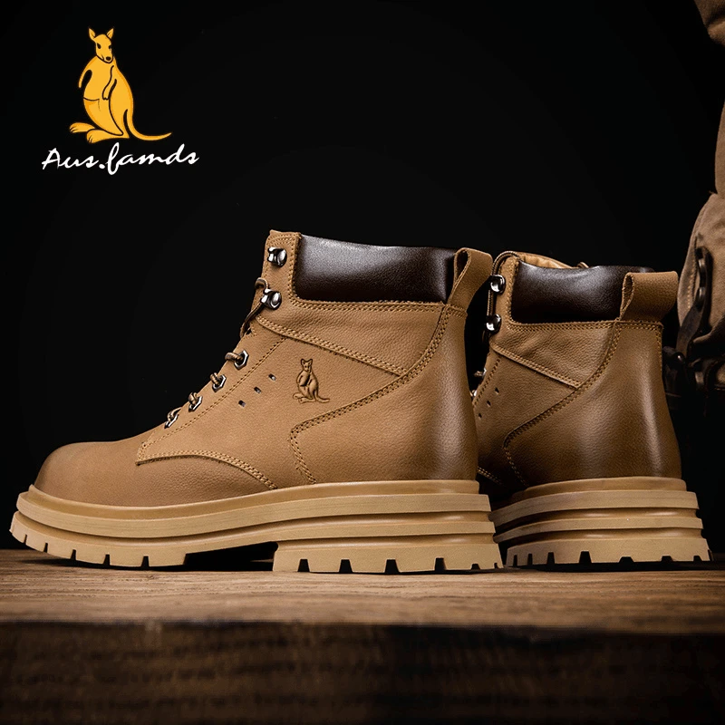 澳洲名袋鼠休闲马丁靴男士时尚百搭秋冬舒适保暖加厚耐磨男靴子