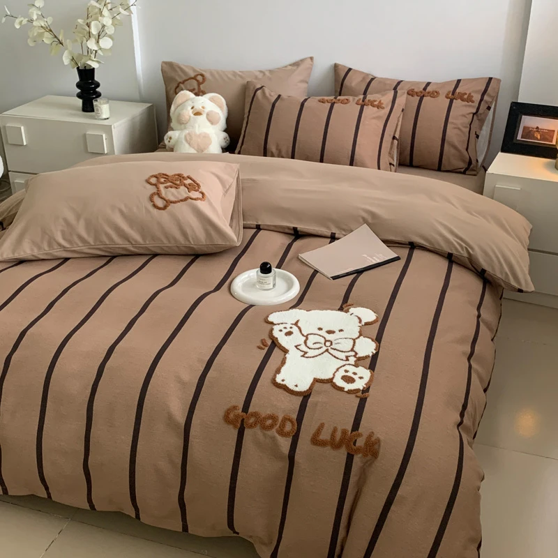 喜番丨嗨嗨熊 秋冬加厚全棉磨毛三件套四件套 A类毛巾绣 可爱卡通