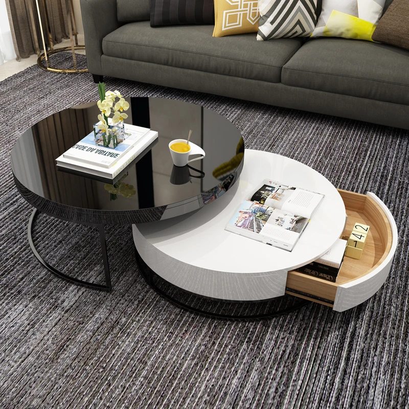 DELMTR/帝乐曼【国补】北欧金属钢琴烤漆茶几组合客厅圆形茶几2041