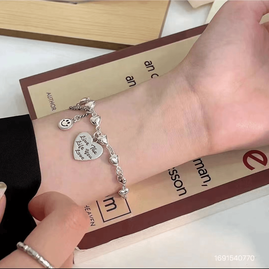 足银手链 编号658：爱心笑脸手链