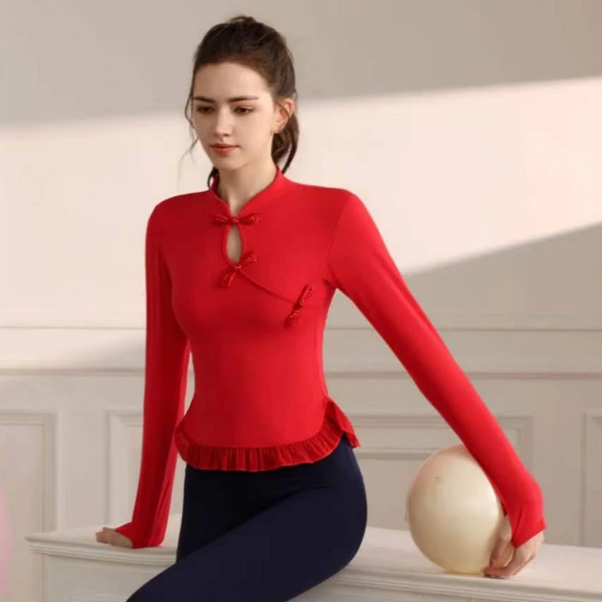 中国风盘扣花边莱卡双磨裸感瑜伽长袖008