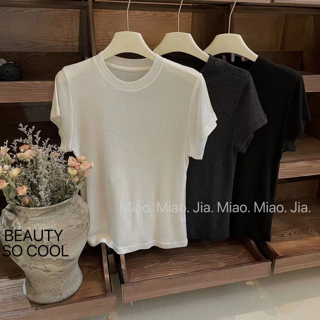 /苗苗家/『表-白』净版圆领百搭显瘦短袖2025秋新款T恤