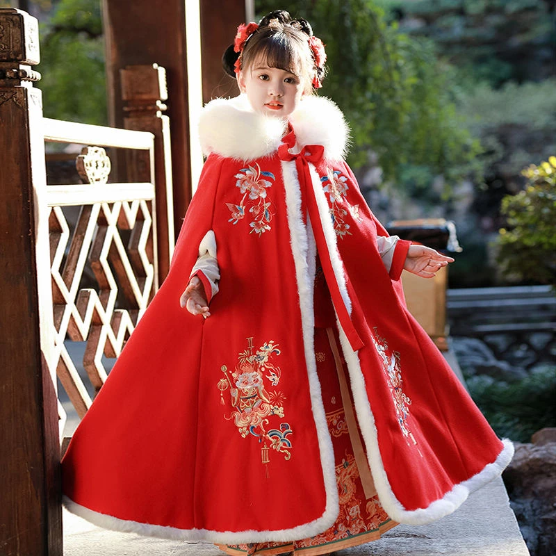 XYX009【祥龙】女童披风斗篷冬季汉服加绒加厚中国风拜年服古装冬