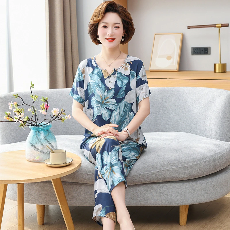 #22609 绵绸睡衣女家居服睡衣两件套可外穿气质起居服
