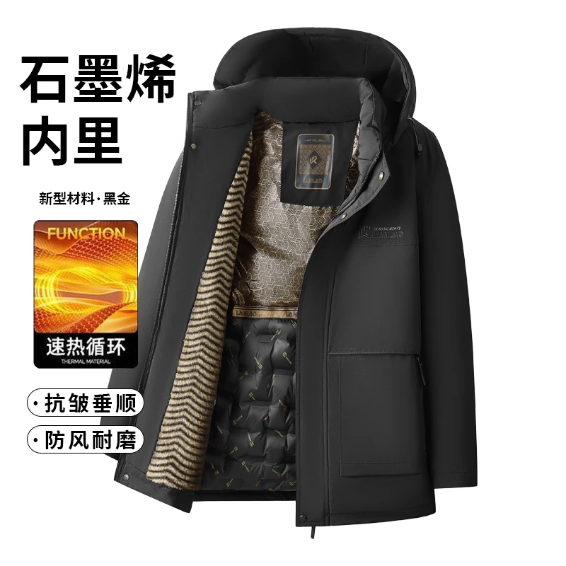 石墨烯黑金棉服加绒加厚保暖防风冬季耐磨中老年休闲男士外套