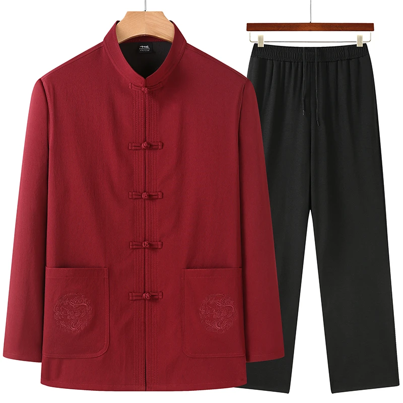 慕卡罗春秋长袖唐装国风新中式夹克盘扣套装立领大码休闲中国风