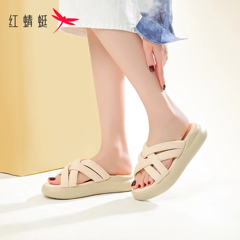 红蜻蜓厚底拖鞋女2023秋季新款休闲外穿凉鞋仙女风沙滩鞋软底女鞋