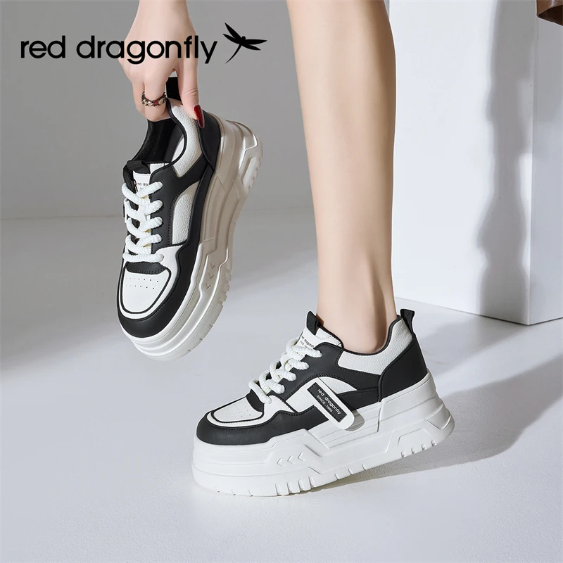 红蜻蜓厚底增高板鞋女2025秋季新款百搭黑白熊猫鞋时尚运动休闲鞋
