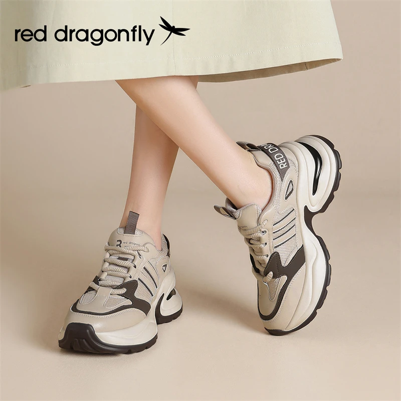 红蜻蜓厚底老爹鞋女2025年秋季新款透气增高鞋子小个子休闲运动鞋