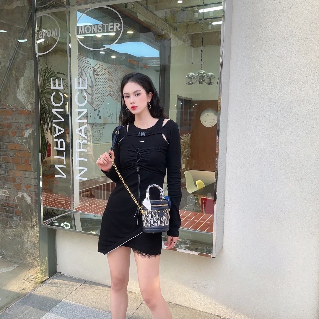 Djre「正品现货」 新款蓝色发财桶时尚百搭斜跨包斜挎圆通包