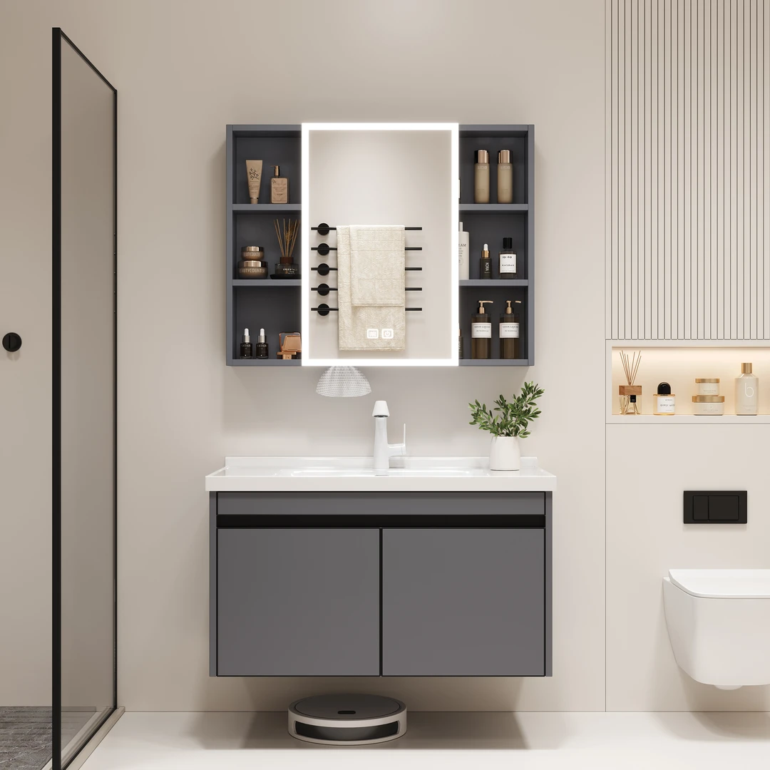 【智能美妆镜】加厚不锈钢陶瓷一体盆浴室柜组合卫生间洗脸盆洗漱台