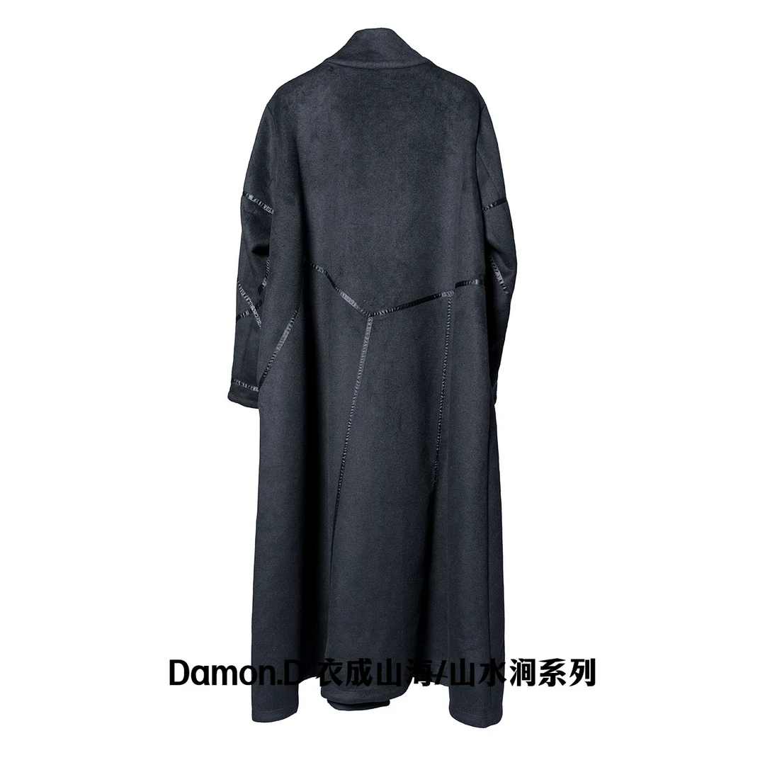 【大海轻奢】D23097新款黑色明线条设计师款时尚大衣