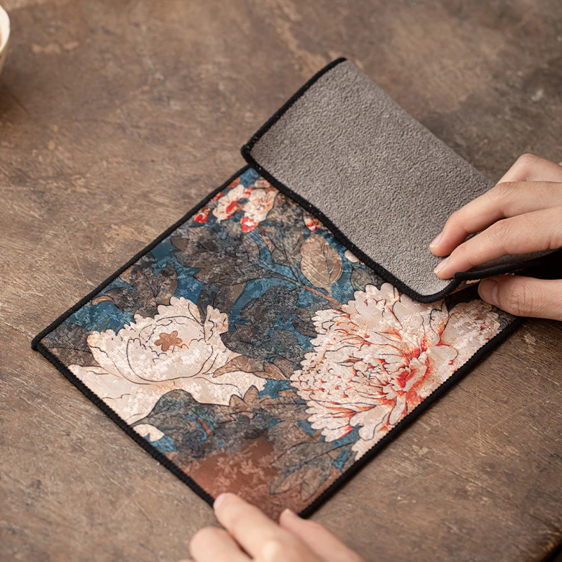 复古布艺织锦茶巾玉堂富贵双面吸水布 15x30 A10554