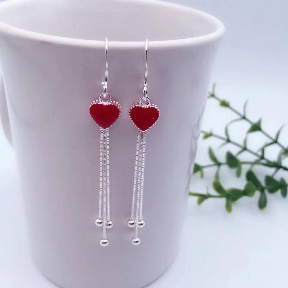 足银耳饰 999耳环女四叶草长款流苏耳环气质百搭网红耳坠女防过敏