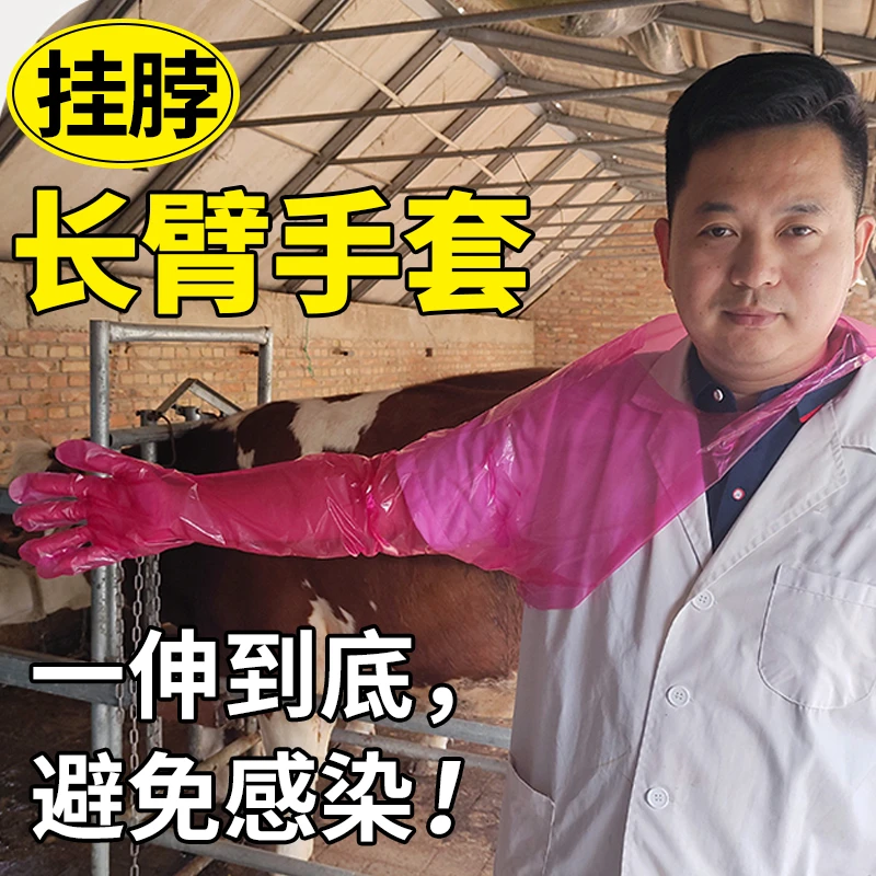 牛犊兽用一次性长臂手套挂脖加厚配种掏猪养殖兽医接生羊牛用助产