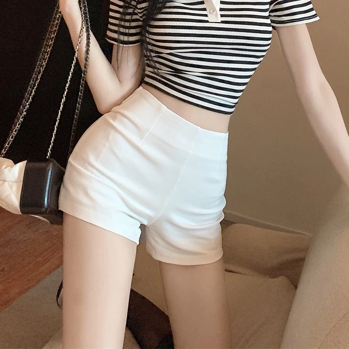 紧身高腰西装白色超短裤女夏季防走光安全打底裤小个子可外穿热裤