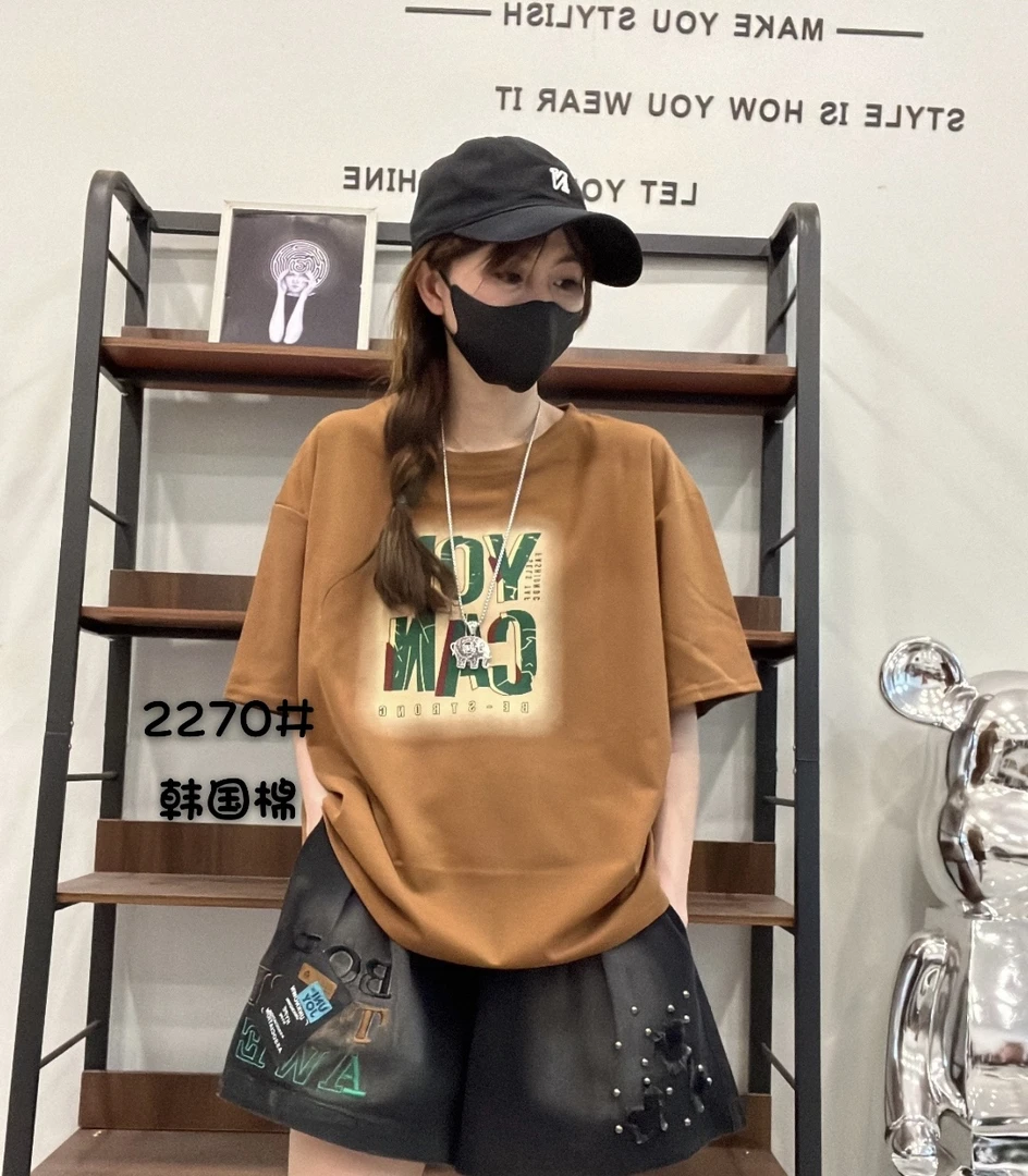 体恤女2270字母印花时尚半袖宽松版短袖上衣百搭韩版夏装洋气款