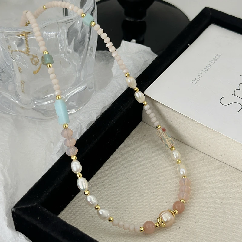 铜合金项链 小众复古名族风淡水巴洛克串珠颈链8010