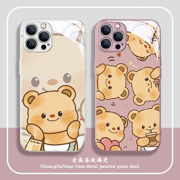 玻璃壳适用于苹果15华为oppo小米vivo手机壳14网红黄油小熊13新款