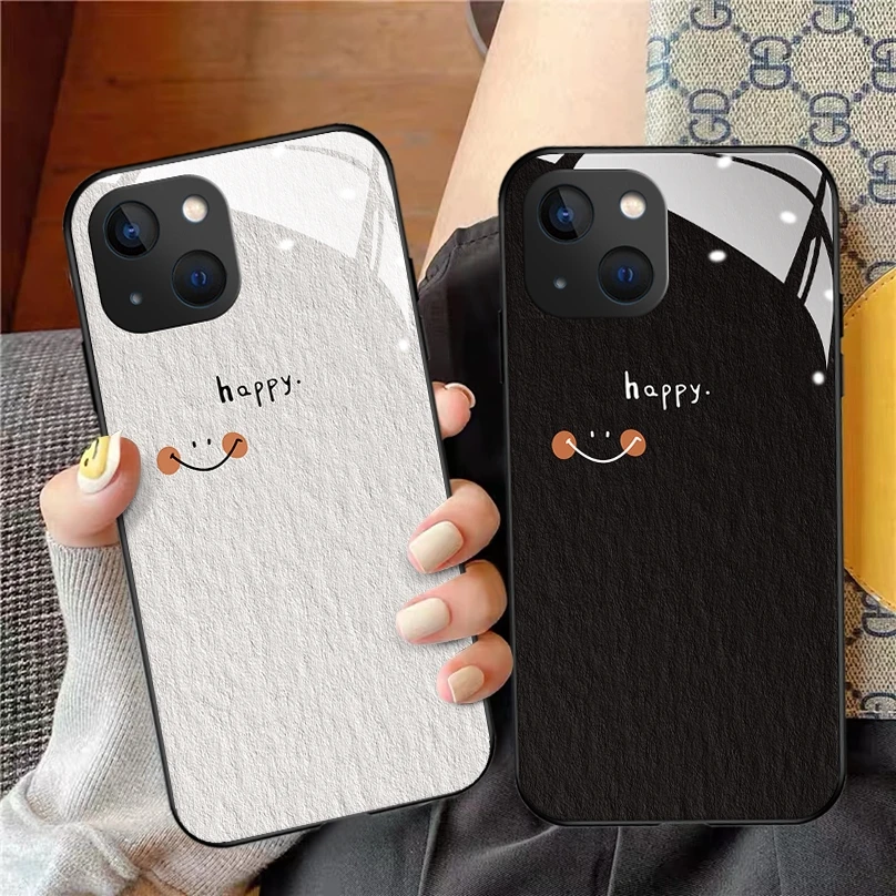适用苹果/华为/OPPO/vivo/小米 微笑玻璃网红个性款玻璃手机壳防