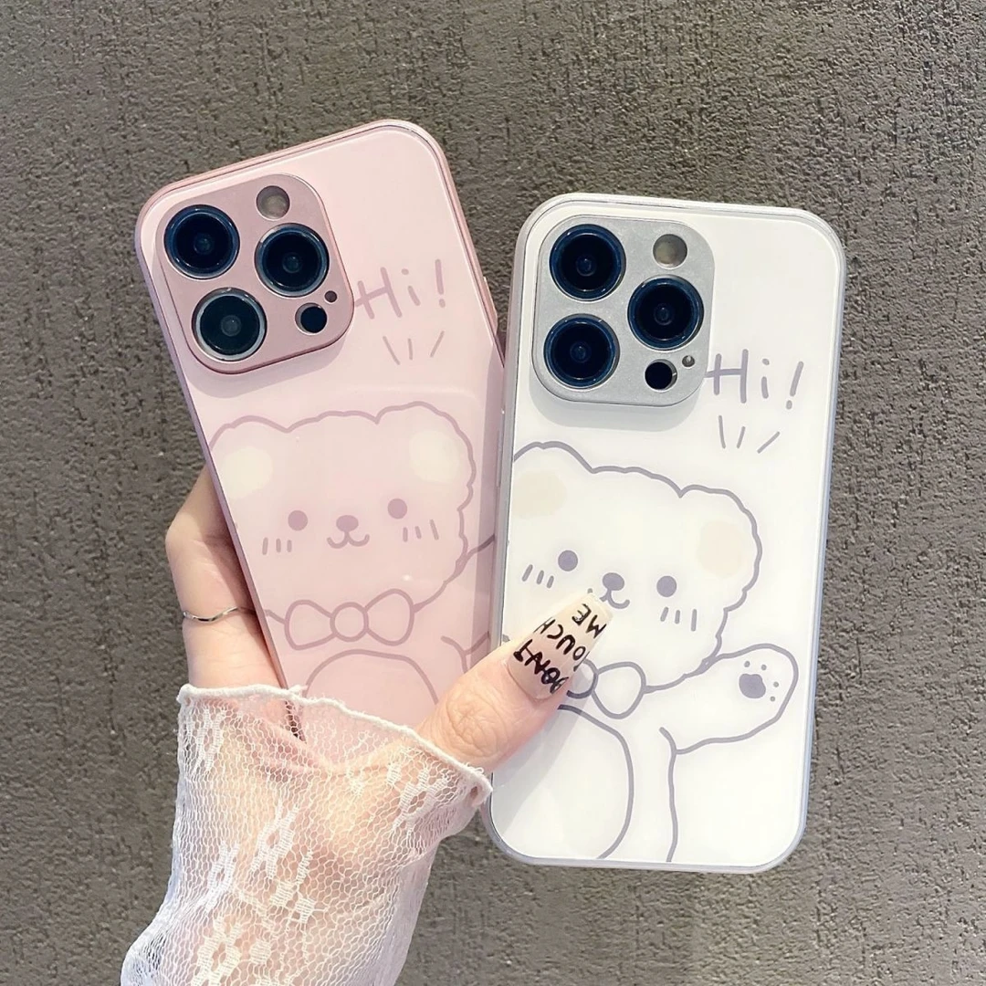 适用苹果15/华为/小米/OPPO/VIVO手机壳14plus玻璃壳可爱13新款12