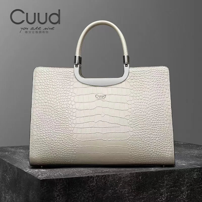 【专柜】Cuud时尚轻奢商务手提牛皮女包鳄鱼纹真皮大容量手提女包