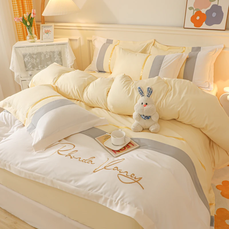 春夏轻奢纯棉四件套小清新床单被套可爱全棉四件被套