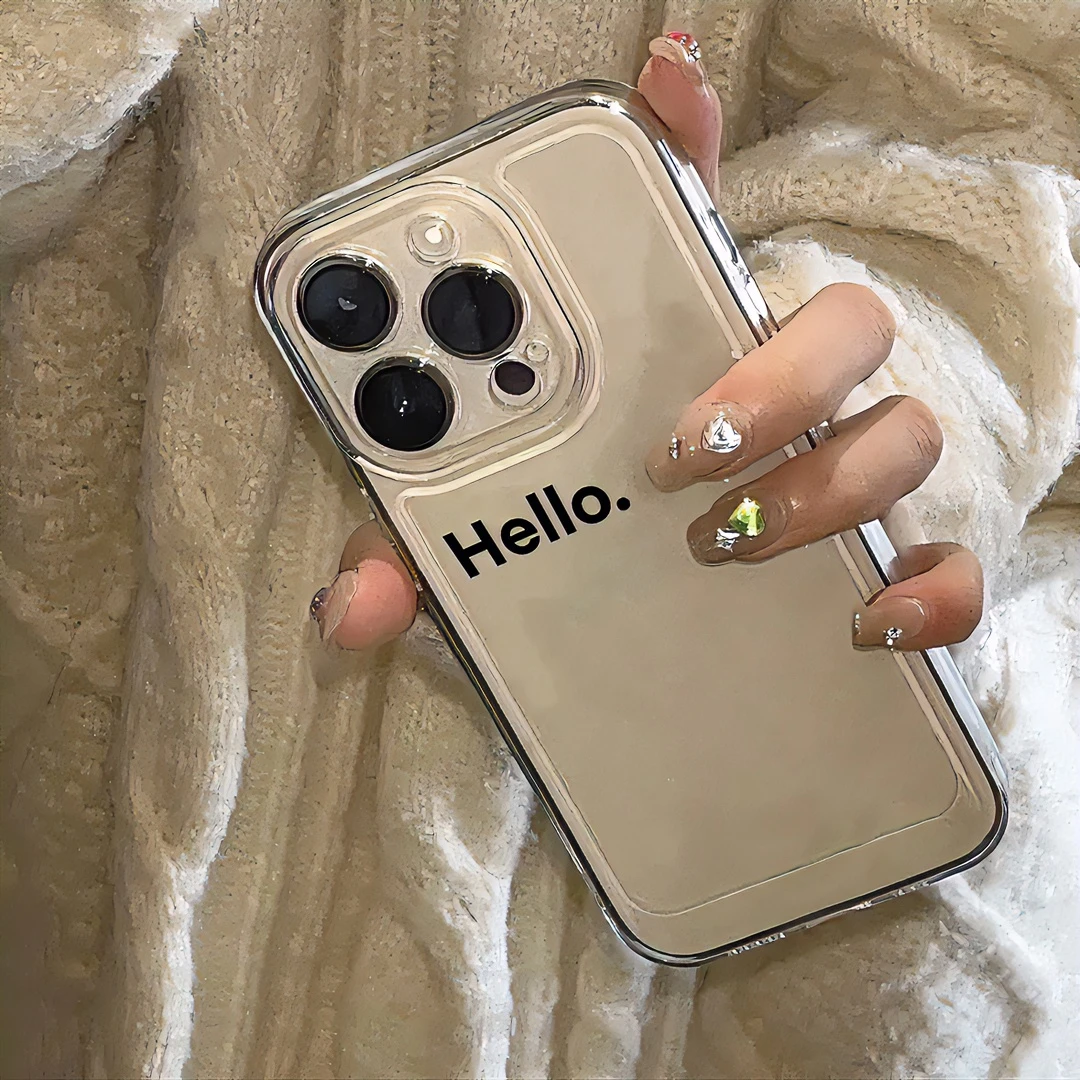 极简英文hello苹果14手机壳iPhone15透明13promax全包11防摔12软7