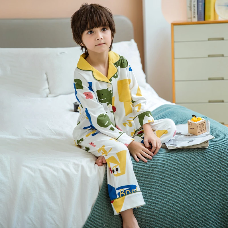 男童女童家居服套装儿童纯棉长袖睡衣中大童家居服春秋季