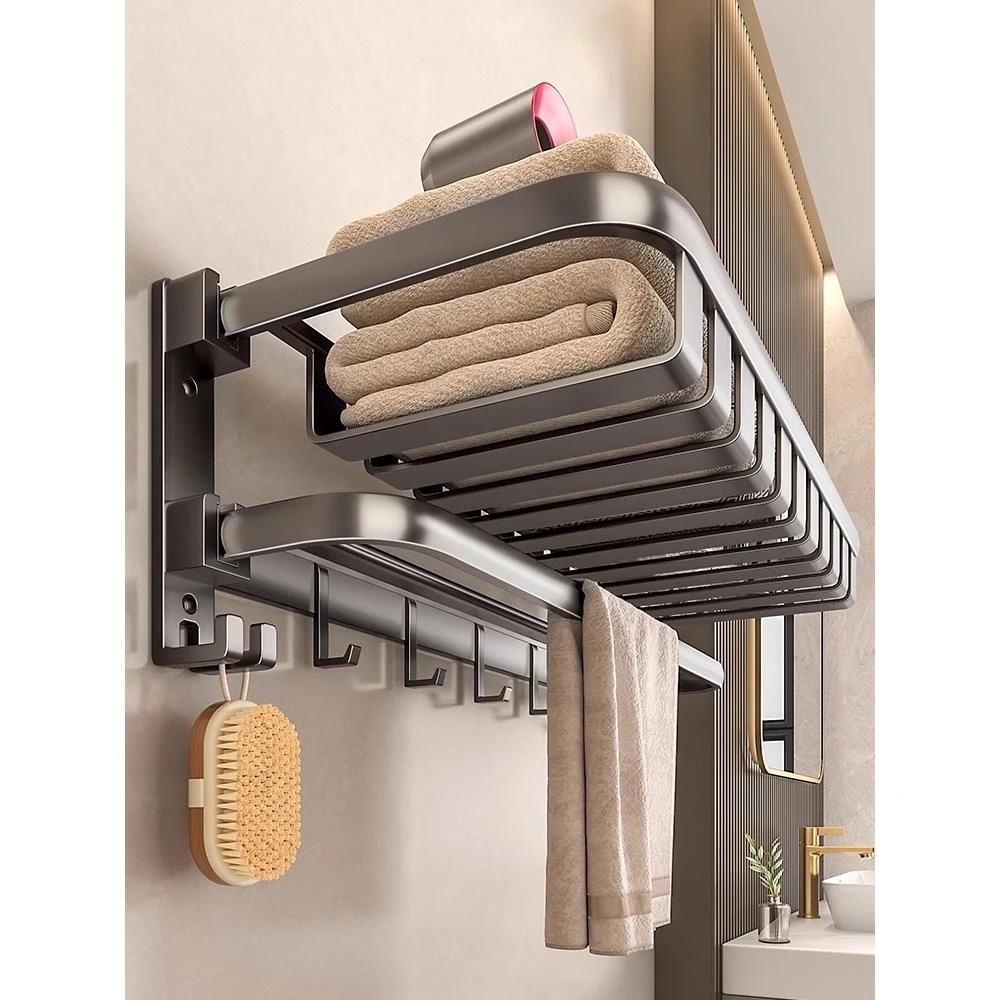 精选推荐毛巾架卫生间置物架免打孔浴室架子一体挂件厕所太空铝浴