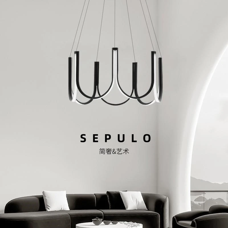 意式极简现代护眼吊灯高级感客厅别墅卧室餐厅设计师U形中山灯具