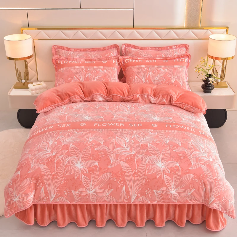 新款加绒加密加厚韩版牛奶绒四件套亲肤防静电印花牛奶绒床上用品