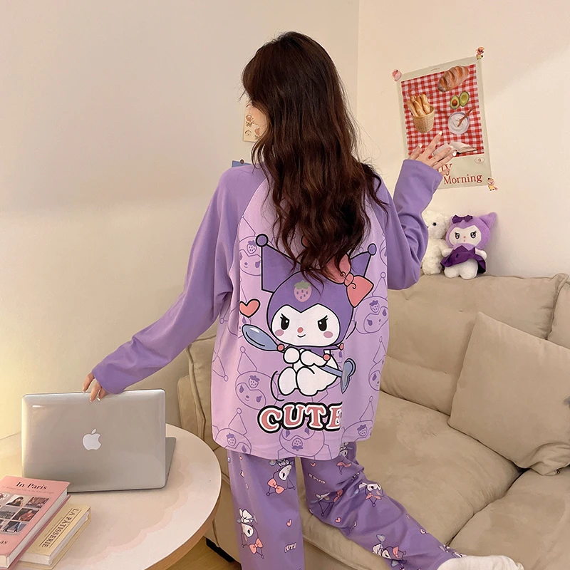 bejirog/北极绒卡通可爱风纯棉长袖女士春秋季圆领居家睡衣两件套
