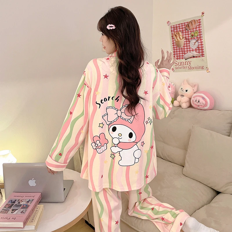 bejirog/北极绒少女甜美可爱风纯棉翻领睡衣2025春秋季可外穿套装