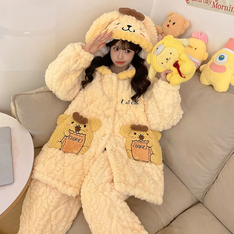 bejirog/北极绒少女甜美风珊瑚绒冬季显白睡袍女士三层夹棉家居服