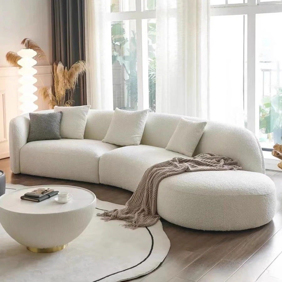新款意式弧形奶油风羊羔绒月亮客厅现代轻奢极简弧形布艺沙发创意