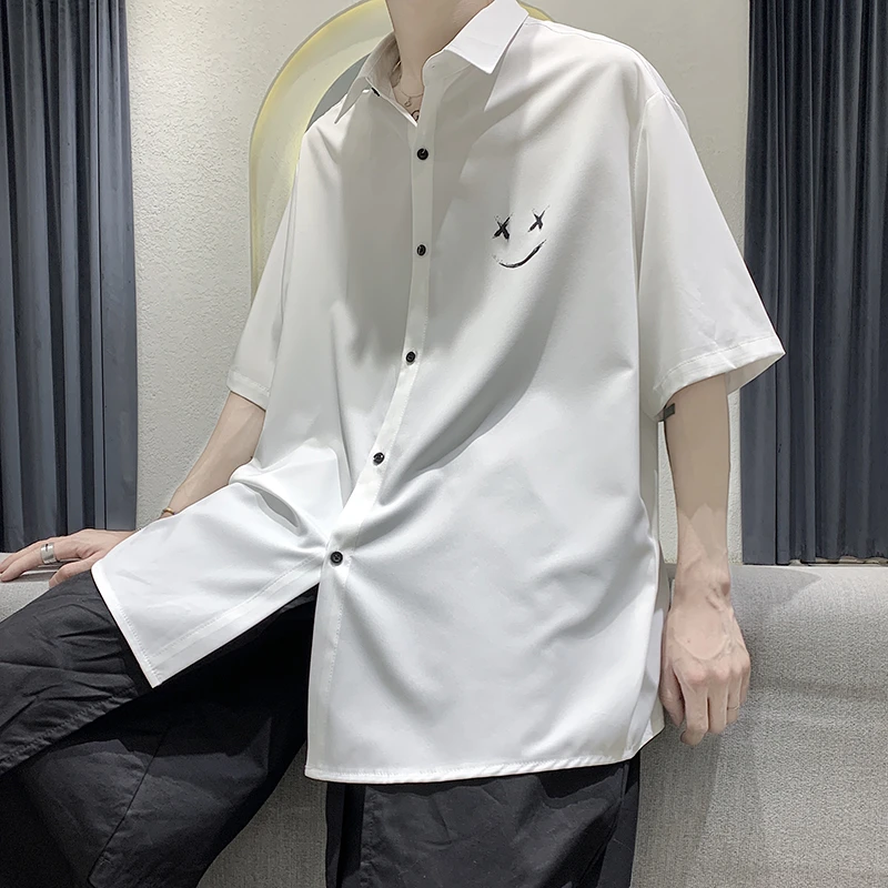 【7143包邮】2023夏装新款青少年港风学生宽松短袖衬衫潮牌衬衣