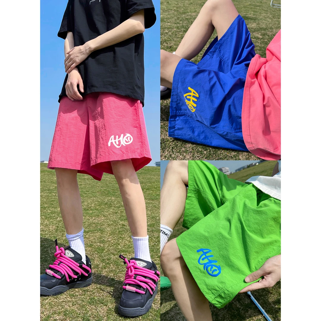 【10882包邮】2024夏季新款港风青少年学生冰丝沙滩五分运动短裤