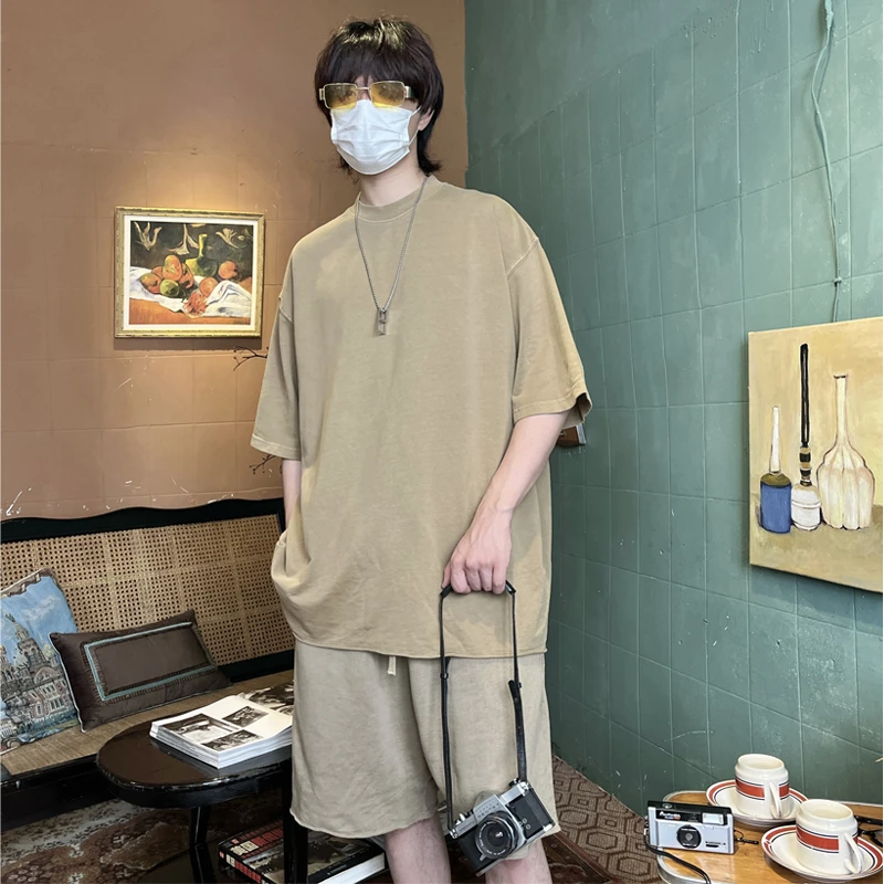 【10476包邮】2024夏季新款青少年学生港风百搭圆领卷边休闲套装