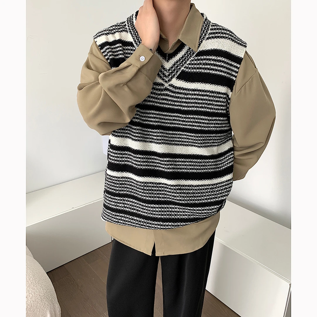 【10287包邮】2023秋季新款青少年学生内搭条纹无袖V领针织毛衣