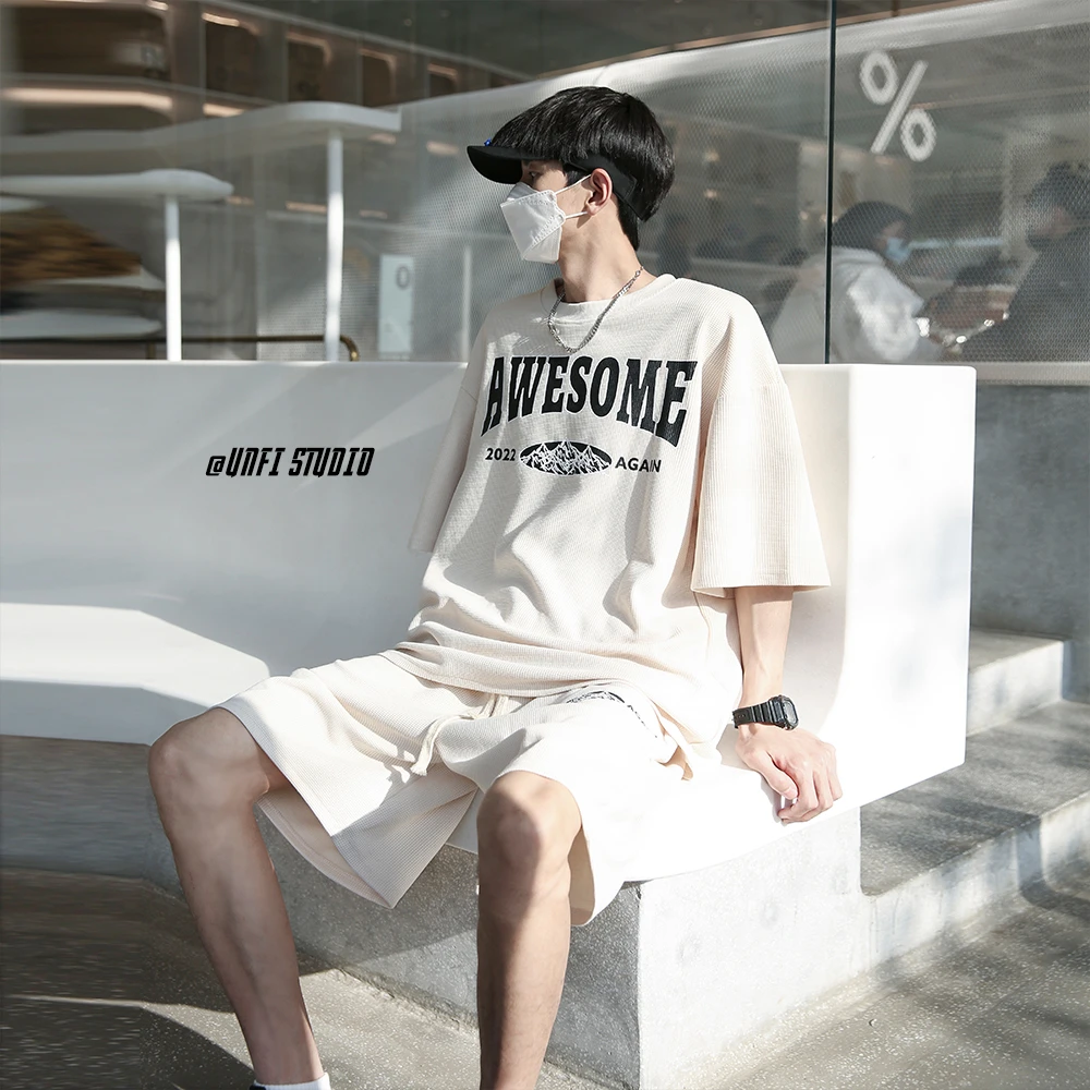 【8876包邮】2023夏装新款青少年学生港风潮流T恤短裤休闲套装