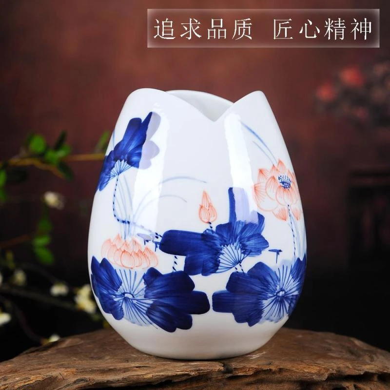 景德镇陶瓷器小花瓶干花装饰品摆件家居客厅插花手绘水培瓷瓶瓶子