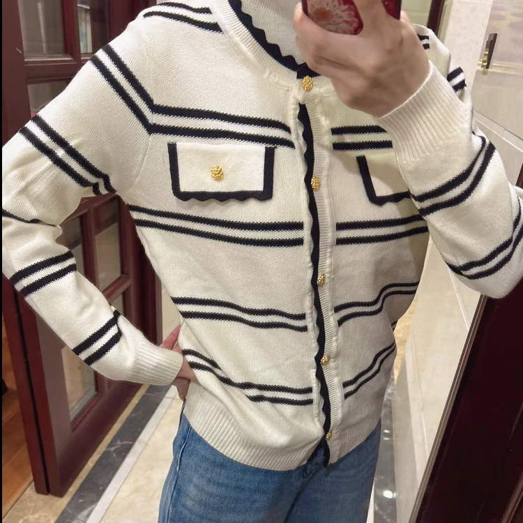 MY019小香风开衫针织女上衣不起球弹力百搭钮扣毛线衣外套-ZX