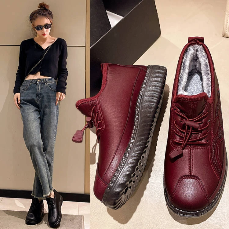 冬季老人真皮保暖鞋老北京布鞋女款中老年妈妈加绒棉靴舒适老牛皮